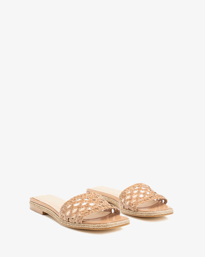 Beige braided leather flat sandal