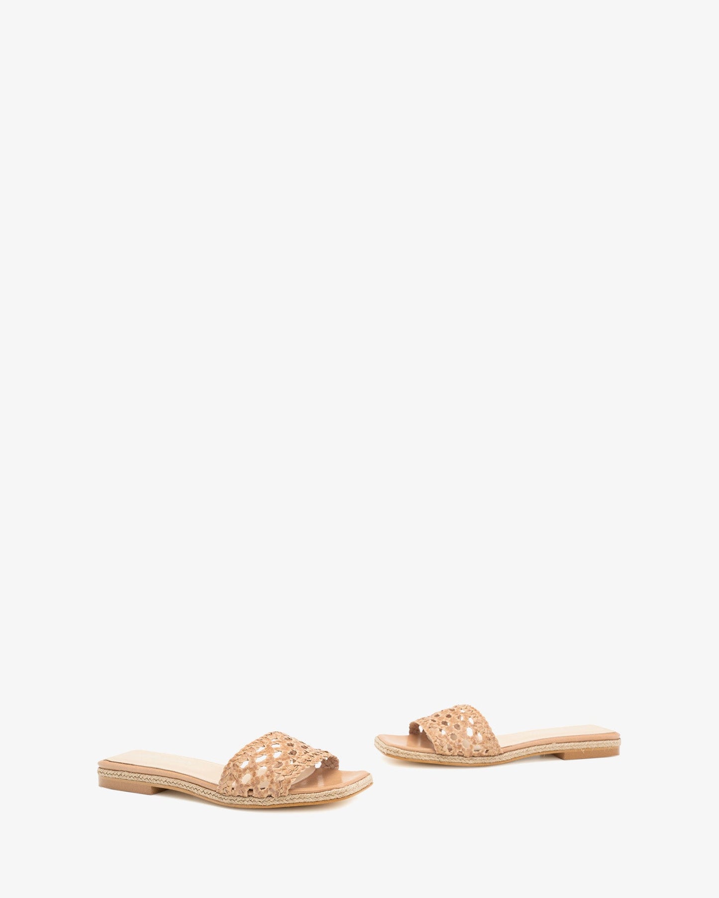 Beige braided leather flat sandal