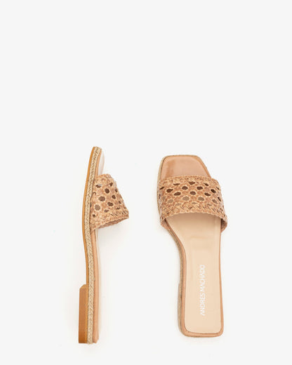 Beige braided leather flat sandal