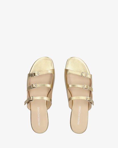 Gold leather flat sandal