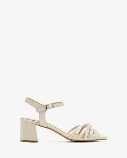 Ice-colored leather strappy sandals