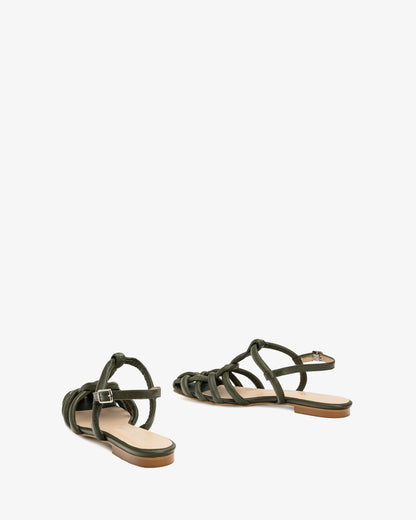 Sandalia cangrejera en piel de color kaki