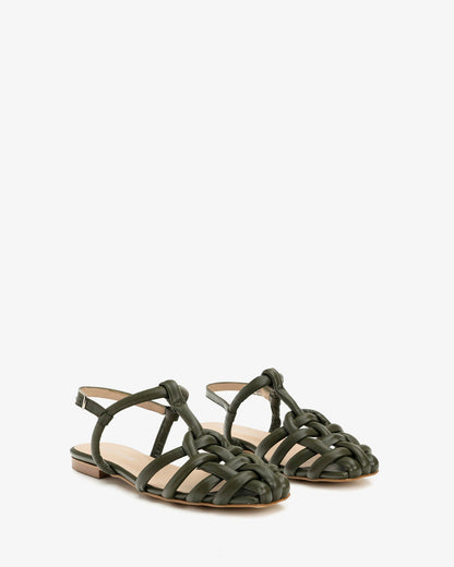 Sandalia cangrejera en piel de color kaki