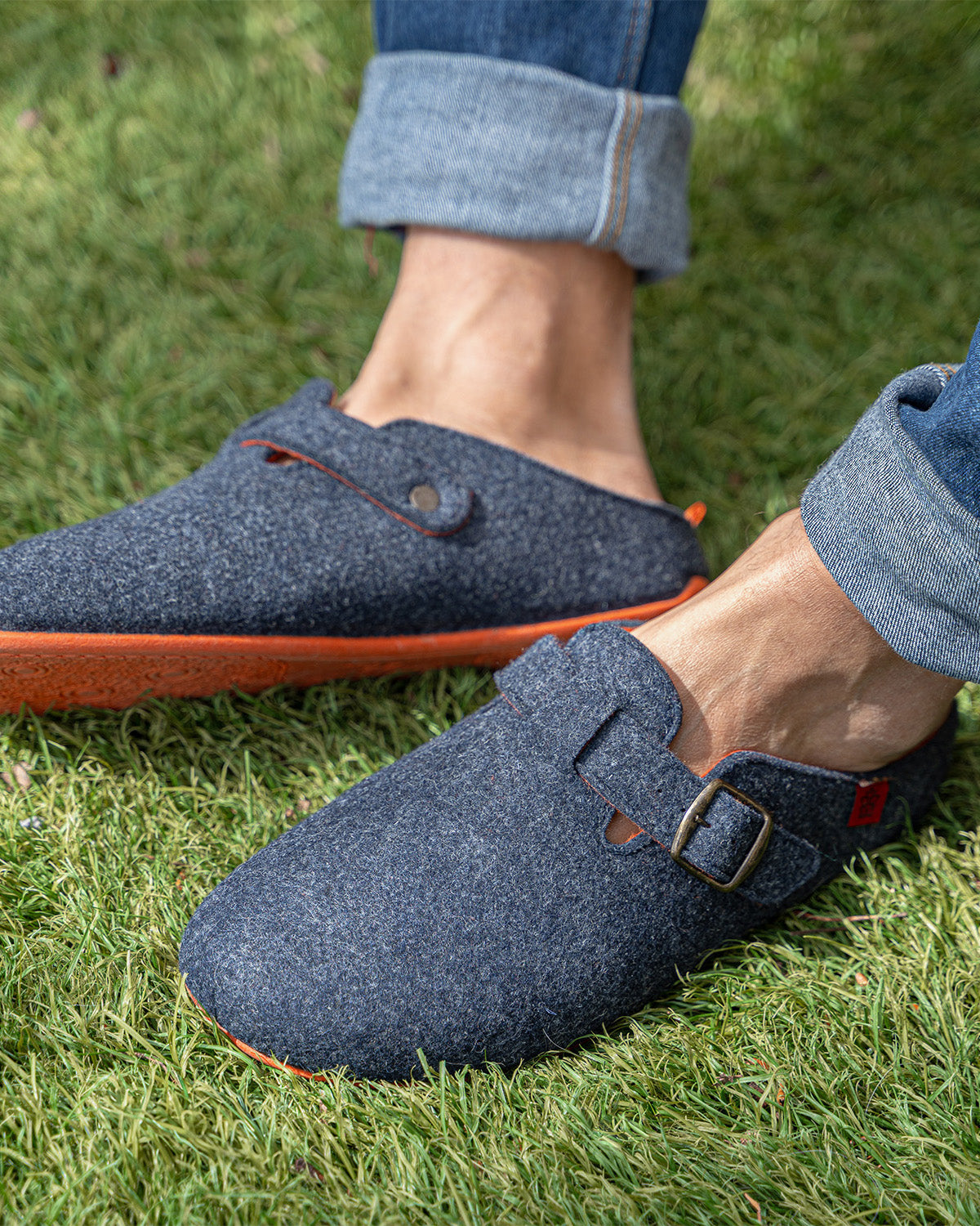 Zapatillas de estar por casa con hebilla unisex y tejido fieltro azul