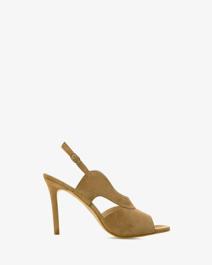 Camel suede slingback sandals