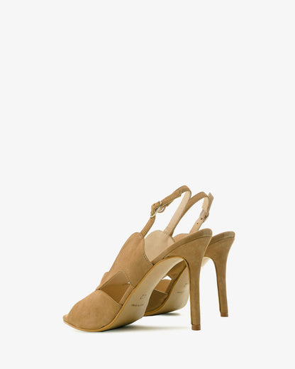 Camel suede slingback sandals