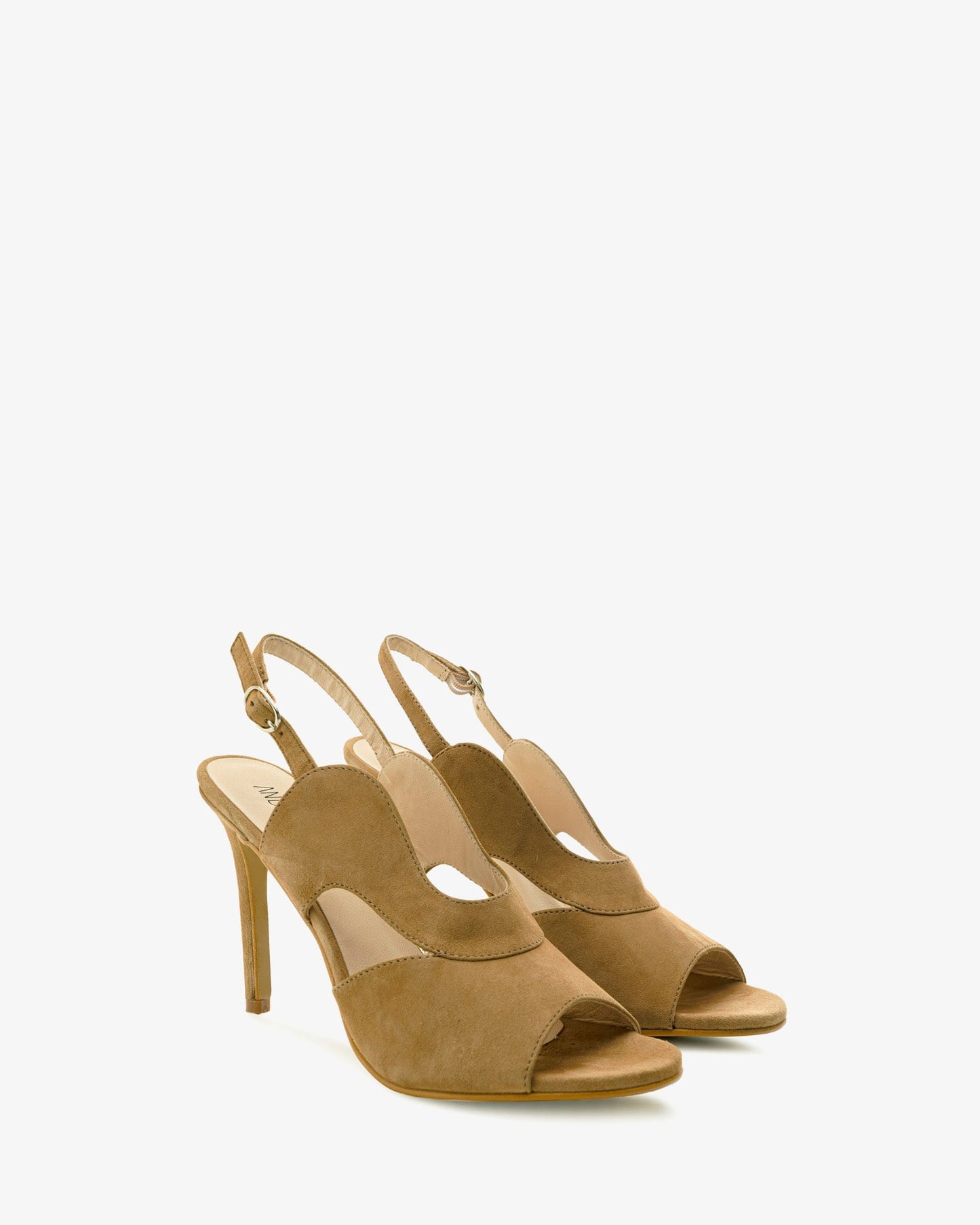 Camel suede slingback sandals